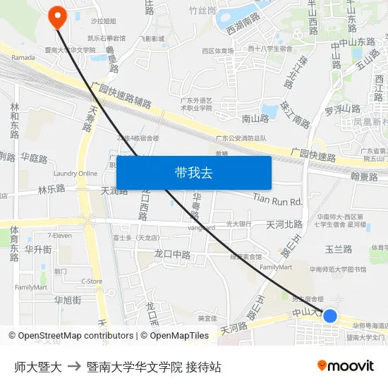 师大暨大 to 暨南大学华文学院 接待站 map