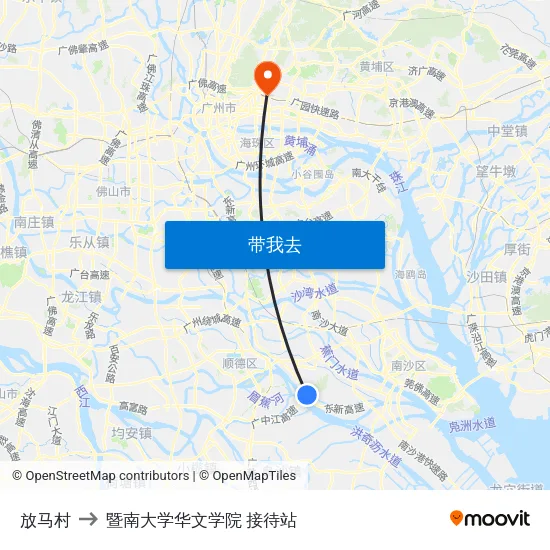 放马村 to 暨南大学华文学院 接待站 map