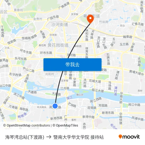 海琴湾总站(下渡路) to 暨南大学华文学院 接待站 map