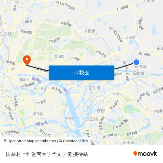 田桥村 to 暨南大学华文学院 接待站 map