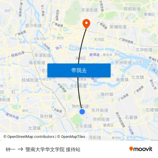 钟一 to 暨南大学华文学院 接待站 map