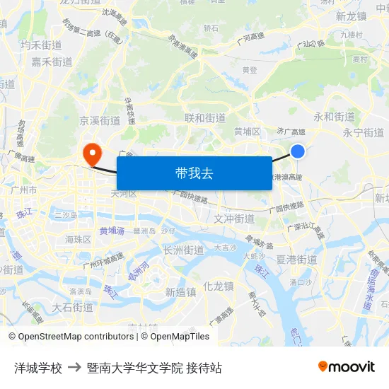 洋城学校 to 暨南大学华文学院 接待站 map