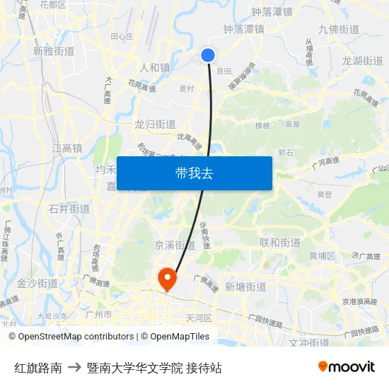 红旗路南 to 暨南大学华文学院 接待站 map