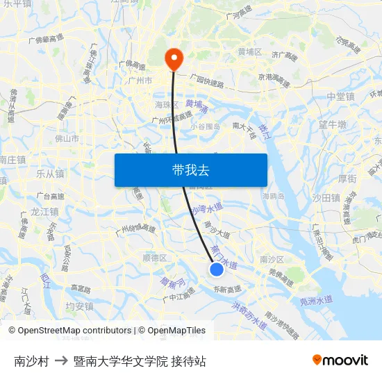 南沙村 to 暨南大学华文学院 接待站 map