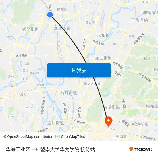 华海工业区 to 暨南大学华文学院 接待站 map