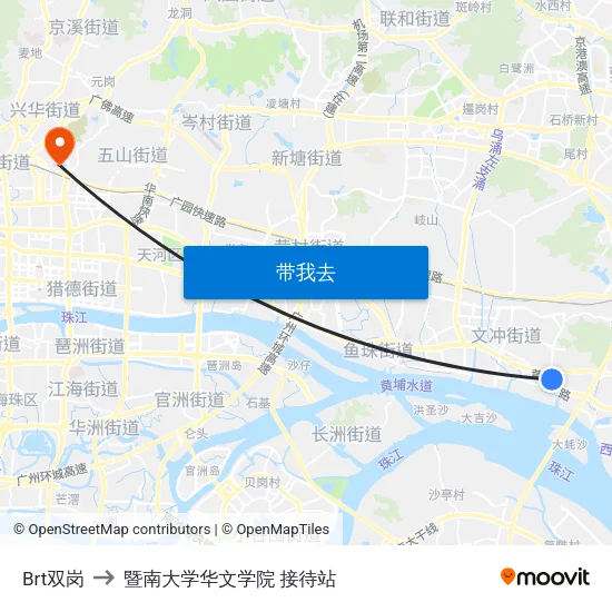 Brt双岗 to 暨南大学华文学院 接待站 map