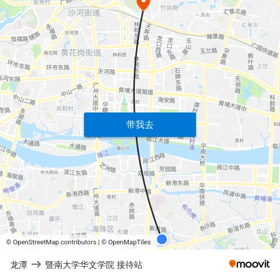 龙潭 to 暨南大学华文学院 接待站 map