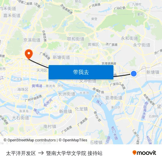 太平洋开发区 to 暨南大学华文学院 接待站 map