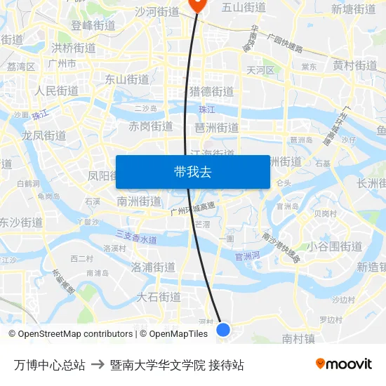 万博中心总站 to 暨南大学华文学院 接待站 map