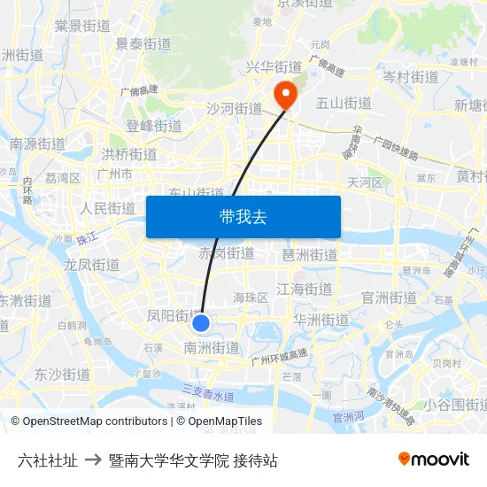 六社社址 to 暨南大学华文学院 接待站 map