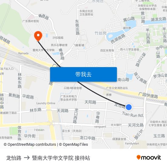 龙怡路 to 暨南大学华文学院 接待站 map