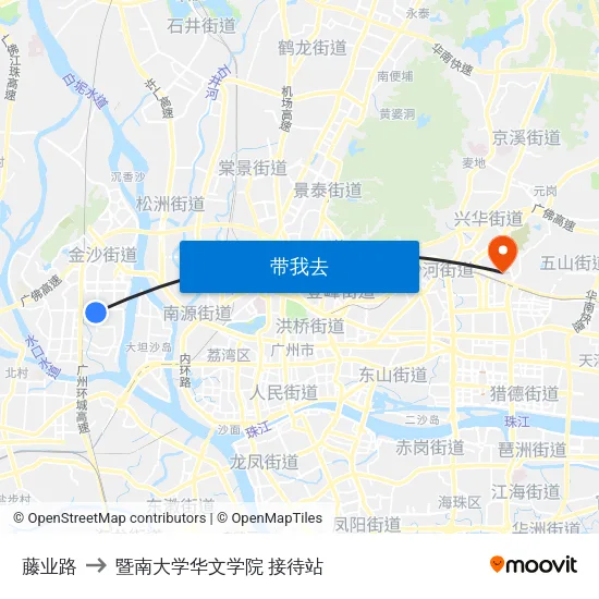藤业路 to 暨南大学华文学院 接待站 map