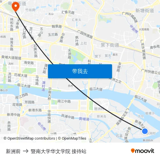 新洲前 to 暨南大学华文学院 接待站 map