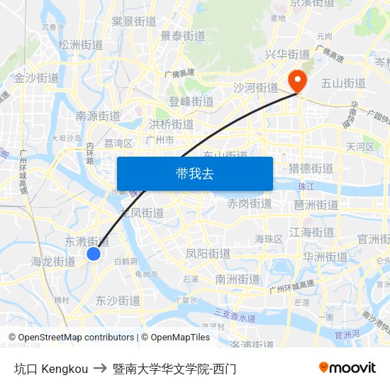 坑口 Kengkou to 暨南大学华文学院-西门 map