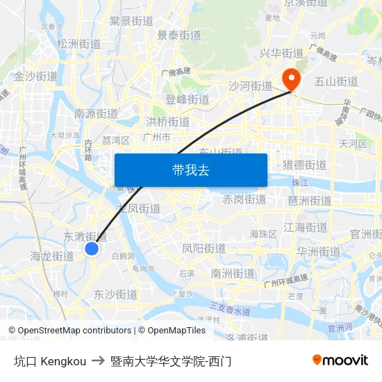 坑口 Kengkou to 暨南大学华文学院-西门 map