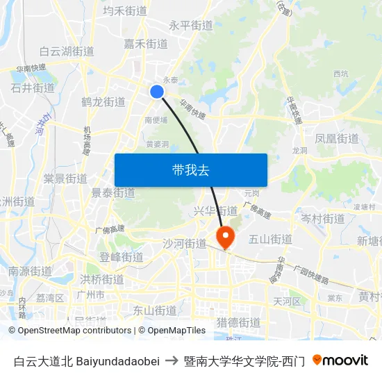 白云大道北 Baiyundadaobei to 暨南大学华文学院-西门 map