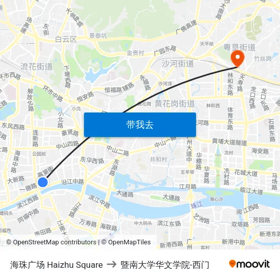 海珠广场 Haizhu Square to 暨南大学华文学院-西门 map
