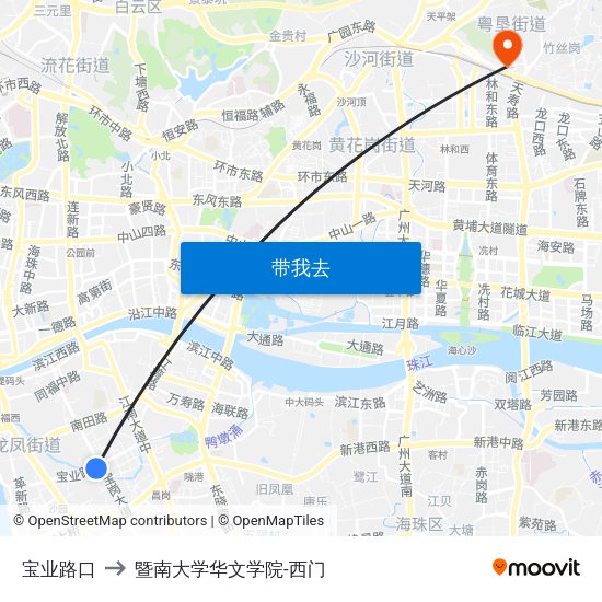 宝业路口 to 暨南大学华文学院-西门 map