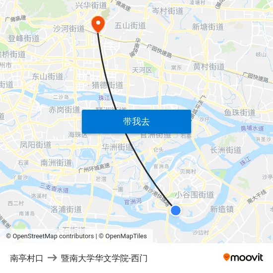 南亭村口 to 暨南大学华文学院-西门 map