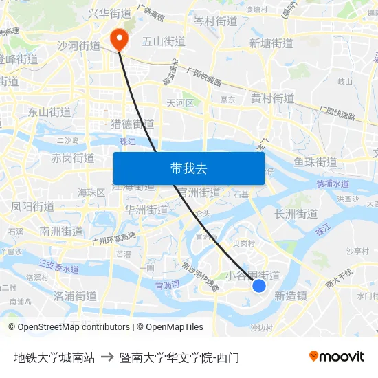 地铁大学城南站 to 暨南大学华文学院-西门 map