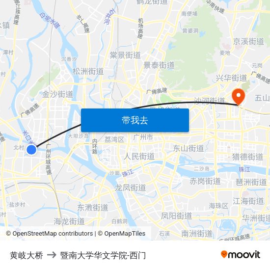 黄岐大桥 to 暨南大学华文学院-西门 map