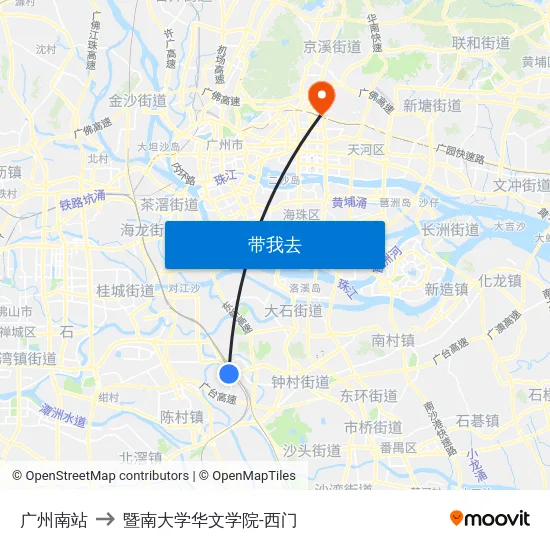 广州南站 to 暨南大学华文学院-西门 map