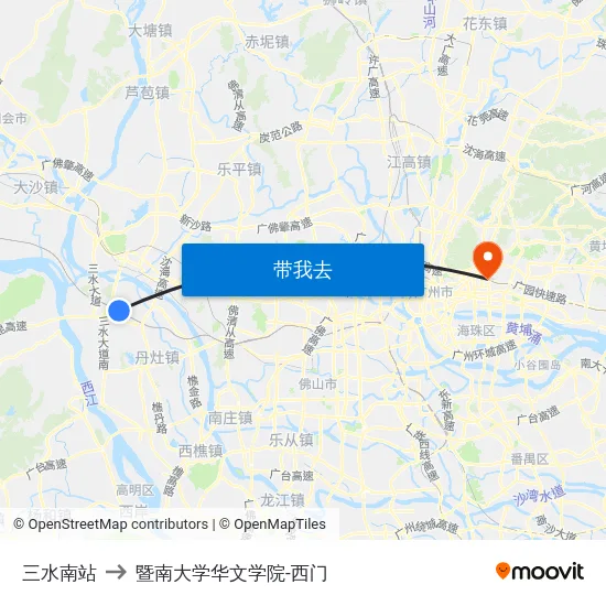 三水南站 to 暨南大学华文学院-西门 map