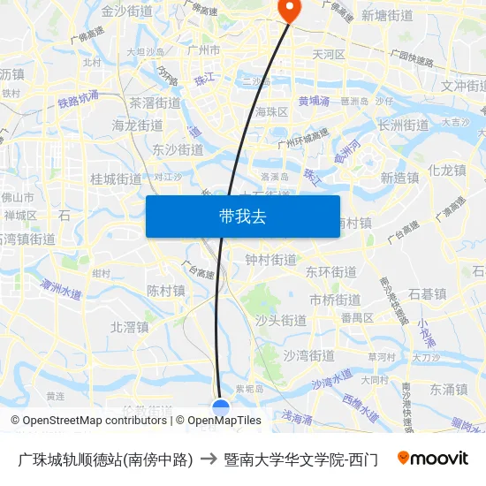 广珠城轨顺德站(南傍中路) to 暨南大学华文学院-西门 map
