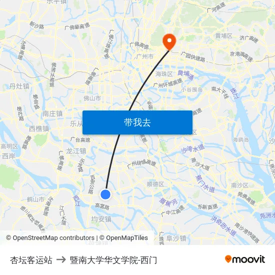 杏坛客运站 to 暨南大学华文学院-西门 map