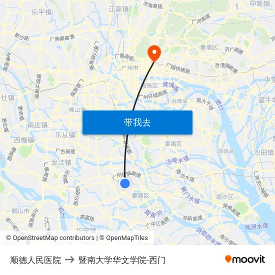 顺德人民医院 to 暨南大学华文学院-西门 map