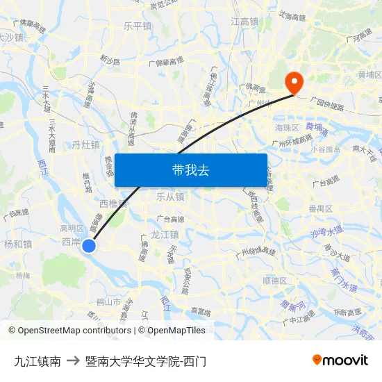 九江镇南 to 暨南大学华文学院-西门 map