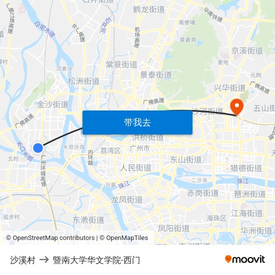 沙溪村 to 暨南大学华文学院-西门 map
