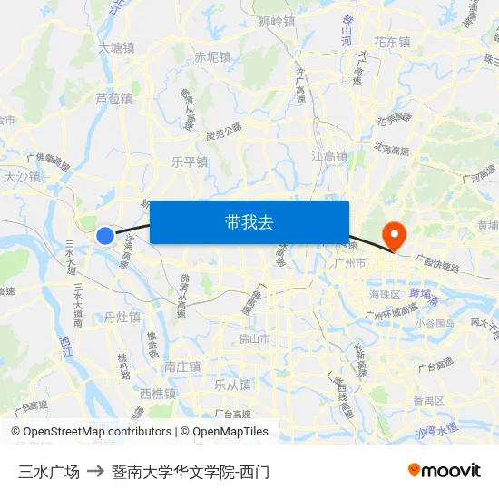 三水广场 to 暨南大学华文学院-西门 map