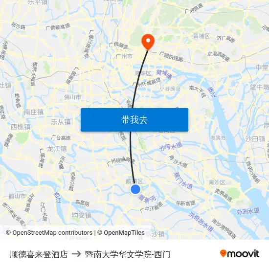 顺德喜来登酒店 to 暨南大学华文学院-西门 map