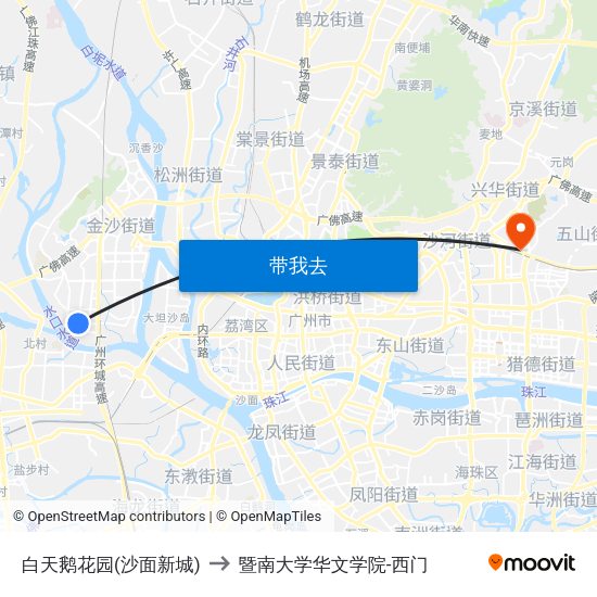 白天鹅花园(沙面新城) to 暨南大学华文学院-西门 map