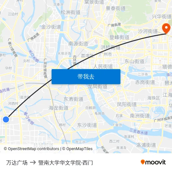 万达广场 to 暨南大学华文学院-西门 map