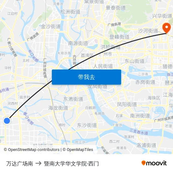 万达广场南 to 暨南大学华文学院-西门 map
