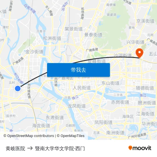 黄岐医院 to 暨南大学华文学院-西门 map