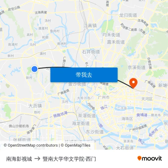 南海影视城 to 暨南大学华文学院-西门 map