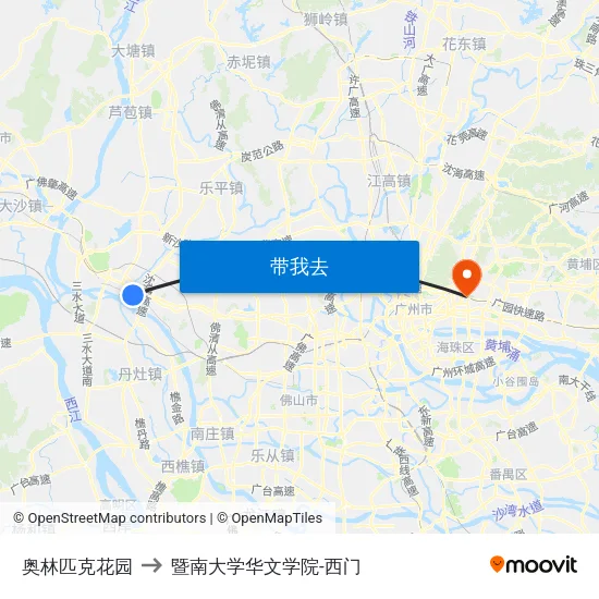 奥林匹克花园 to 暨南大学华文学院-西门 map