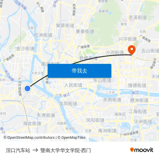 滘口汽车站 to 暨南大学华文学院-西门 map