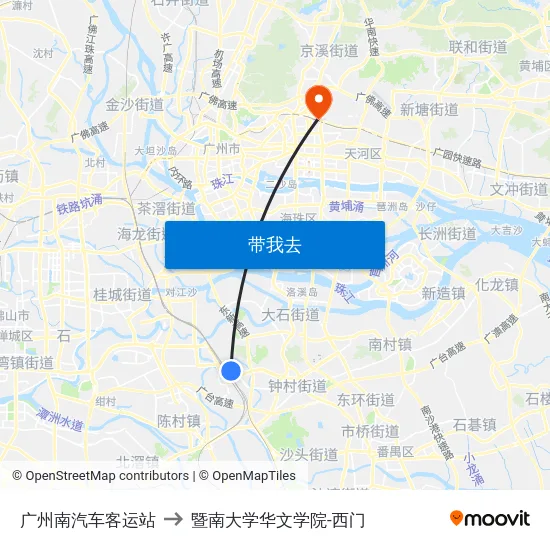广州南汽车客运站 to 暨南大学华文学院-西门 map