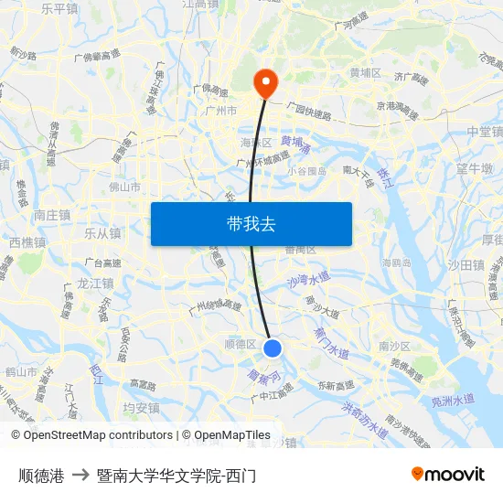 顺德港 to 暨南大学华文学院-西门 map