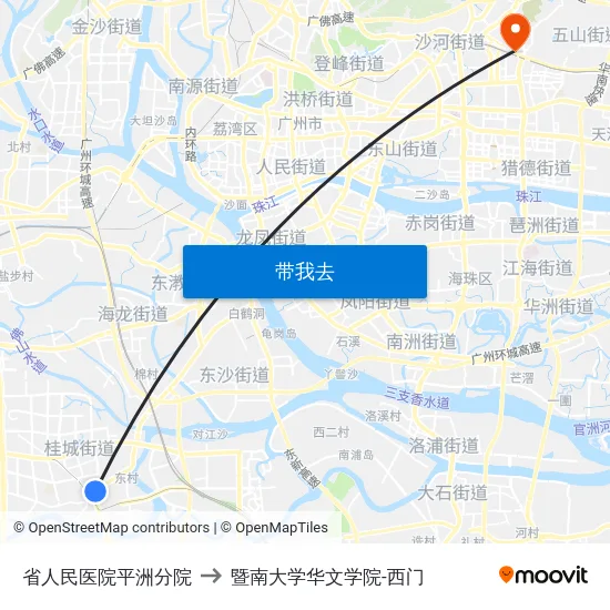 省人民医院平洲分院 to 暨南大学华文学院-西门 map