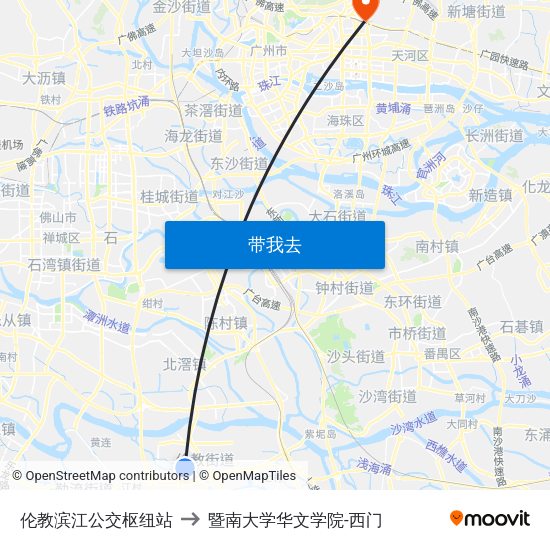 伦教滨江公交枢纽站 to 暨南大学华文学院-西门 map