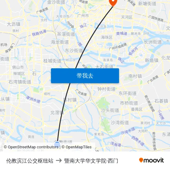 伦教滨江公交枢纽站 to 暨南大学华文学院-西门 map