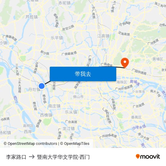 李家路口 to 暨南大学华文学院-西门 map