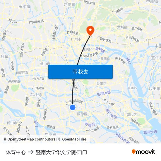 体育中心 to 暨南大学华文学院-西门 map