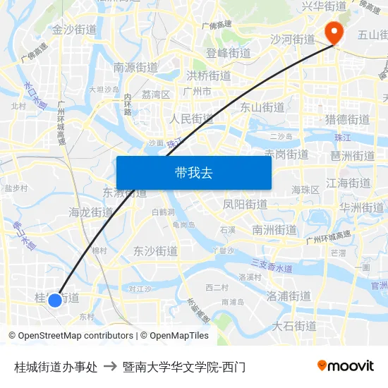 桂城街道办事处 to 暨南大学华文学院-西门 map