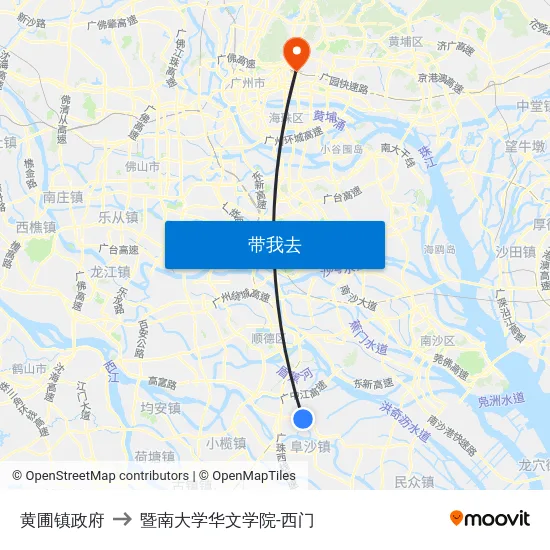黄圃镇政府 to 暨南大学华文学院-西门 map